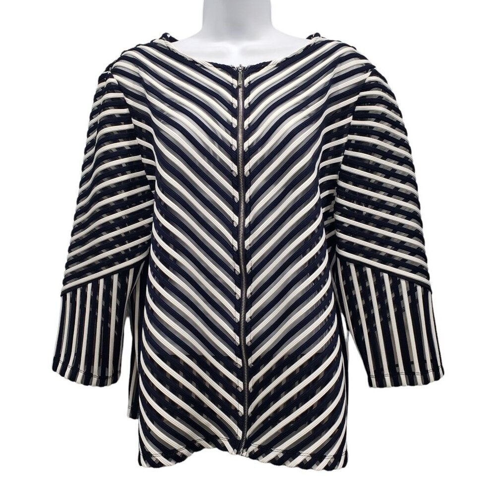 Easywear by Chico’s Swim Coverup Striped Mesh Navy White Nautical Womens L